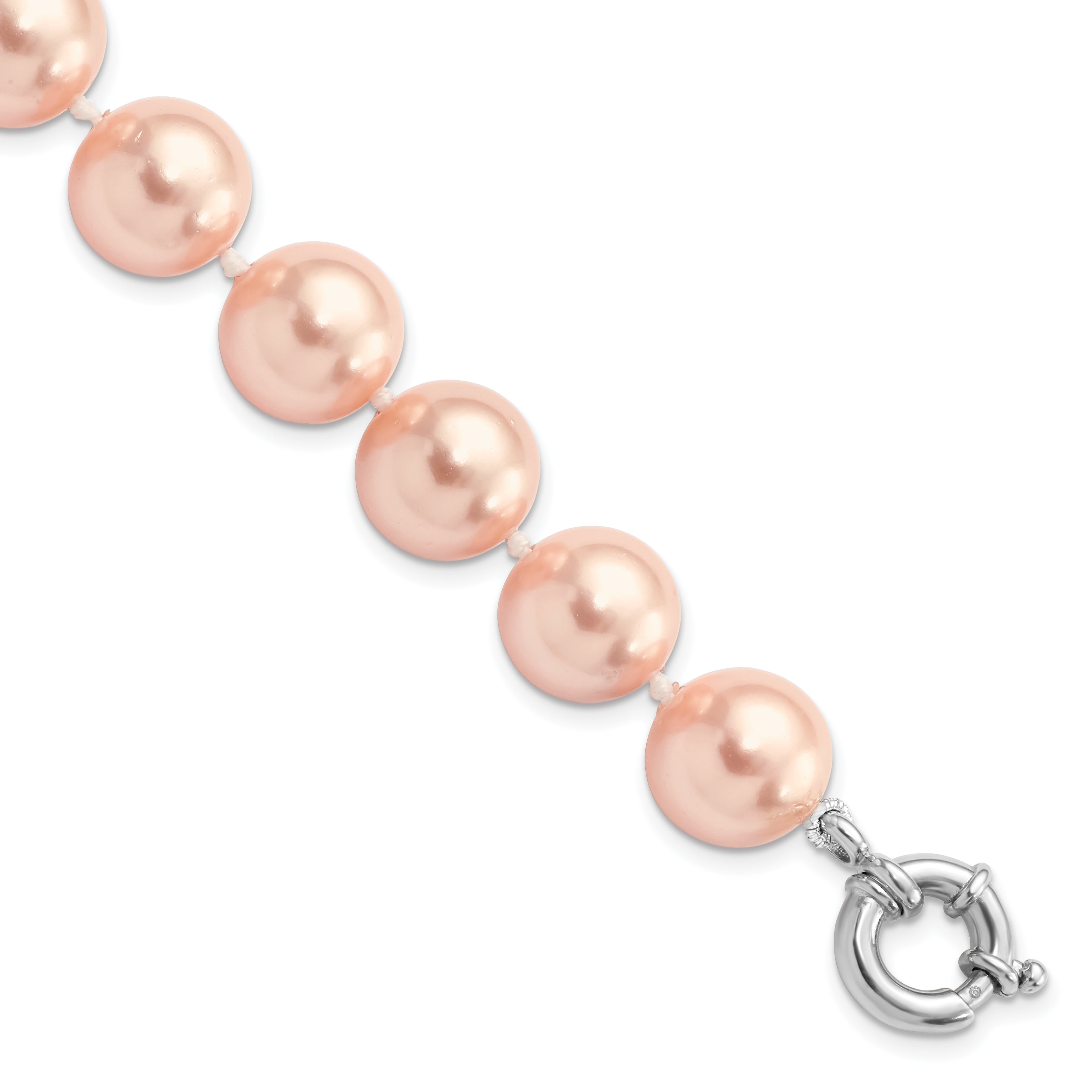 Majestik Sterling Silver Rhodium-plated 12-13mm Pink Imitation Shell Pearl Hand-knotted Bracelet