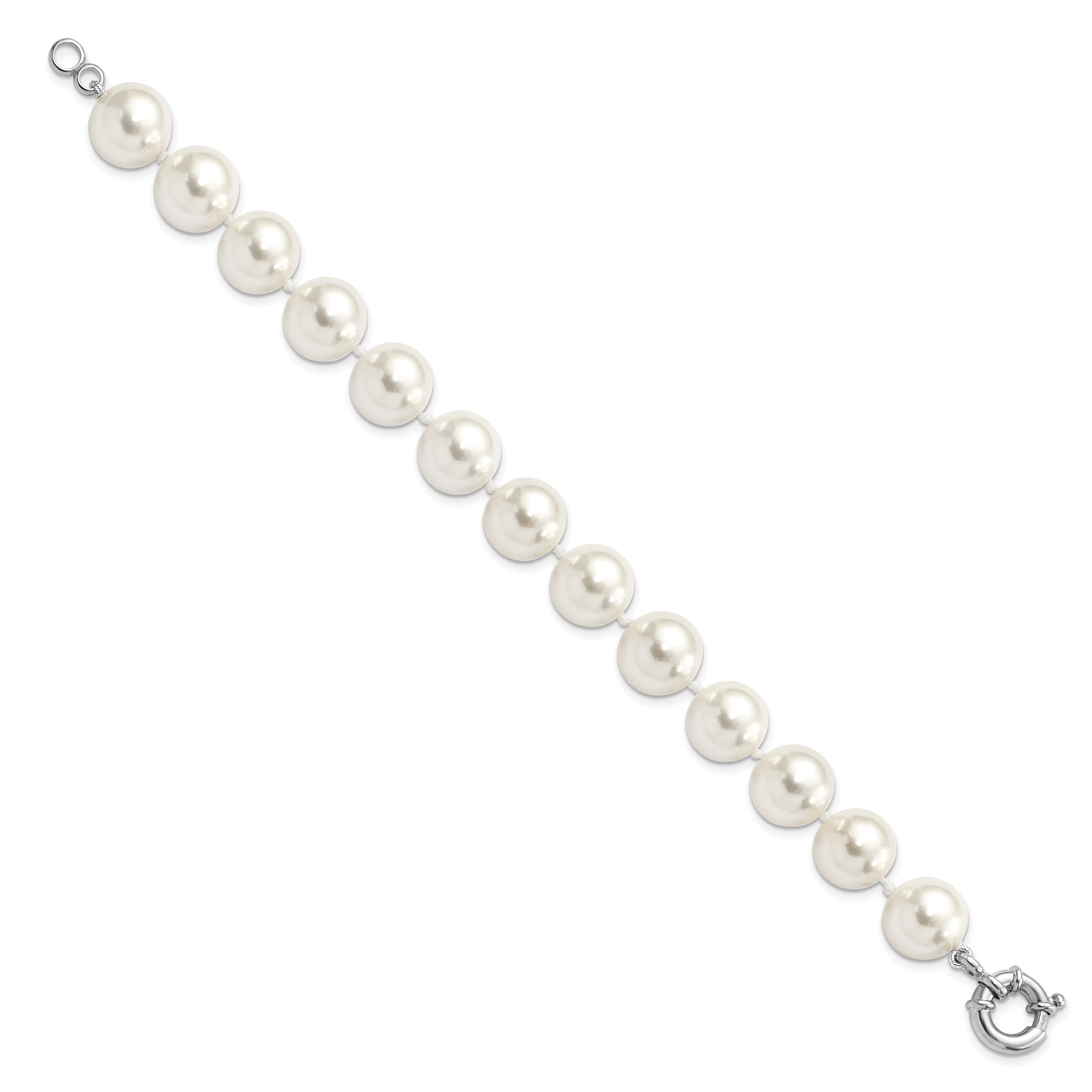 Majestik Sterling Silver Rhodium-plated 12-13mm White Imitation Shell Pearl Hand-knotted Bracelet