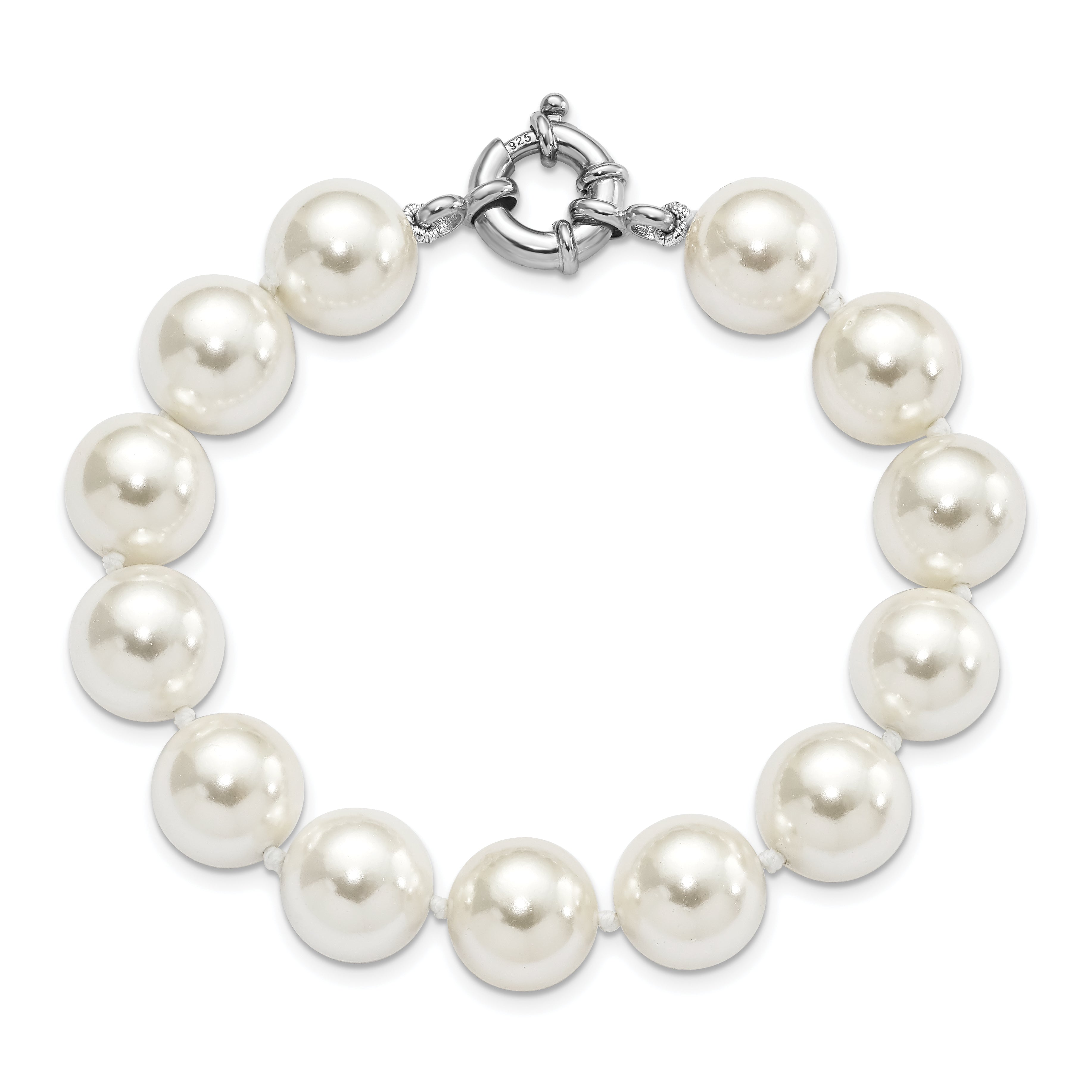 Majestik Sterling Silver Rhodium-plated 12-13mm White Imitation Shell Pearl Hand-knotted Bracelet