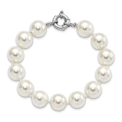 Majestik Sterling Silver Rhodium-plated 12-13mm White Imitation Shell Pearl Hand-knotted Bracelet