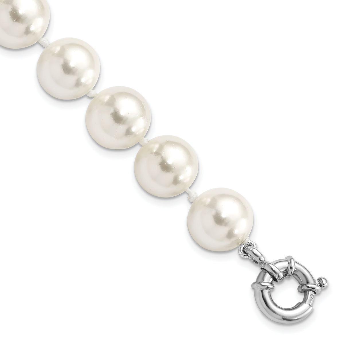 Majestik Sterling Silver Rhodium-plated 12-13mm White Imitation Shell Pearl Hand-knotted Bracelet