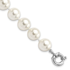 Majestik Sterling Silver Rhodium-plated 12-13mm White Imitation Shell Pearl Hand-knotted Bracelet