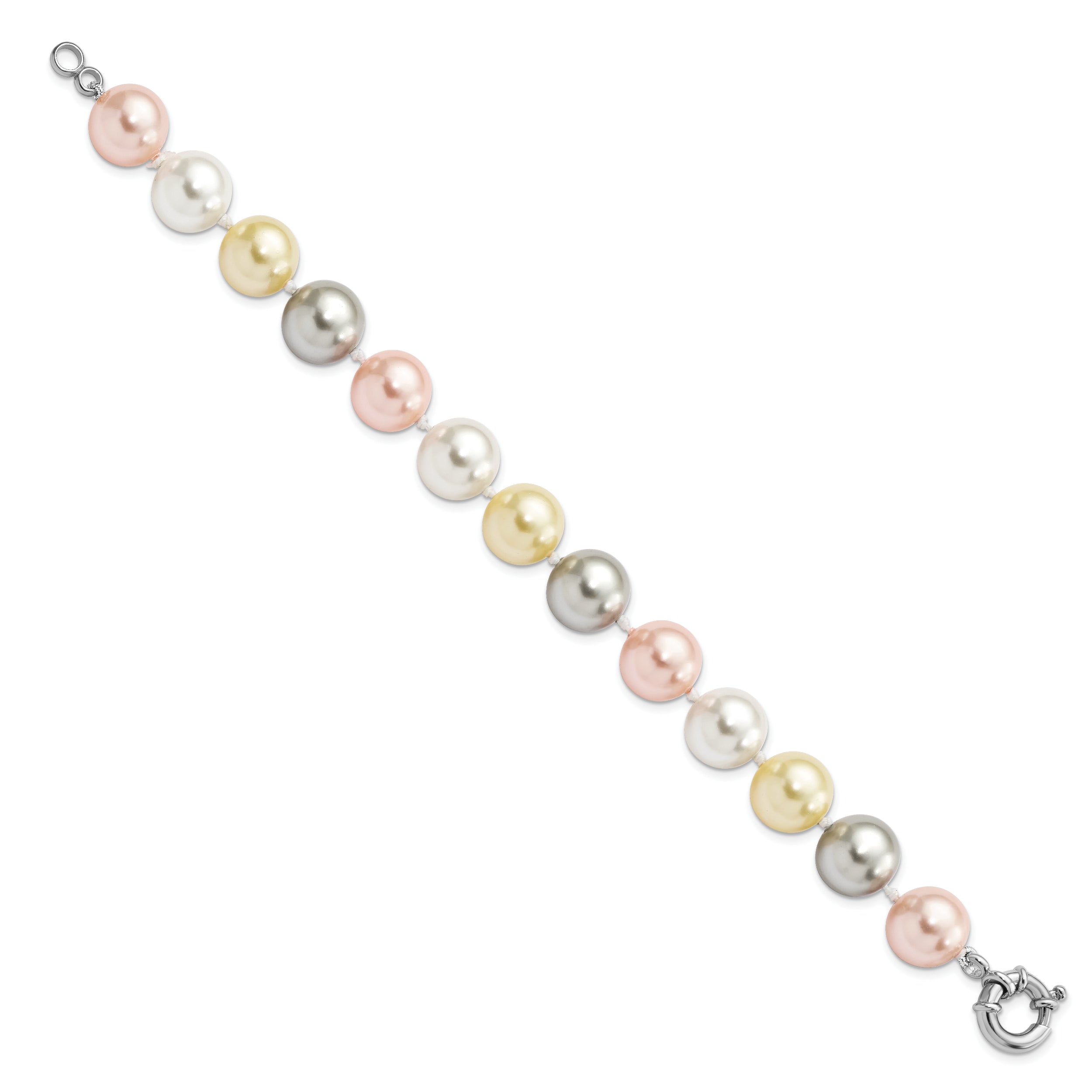 Majestik Sterling Silver Rhodium-plated 12-13mm Multi-Color Imitation Shell Pearl Hand-knotted Bracelet