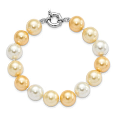 Majestik Sterling Silver Rhodium-plated 12-13mm Yellow and White Imitation Shell Pearl Hand-knotted Bracelet