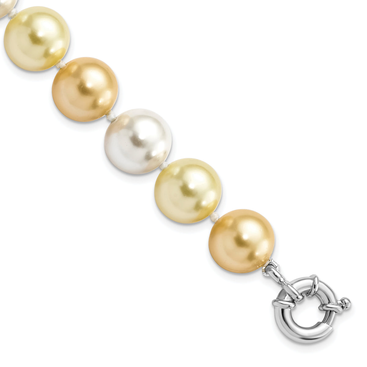 Majestik Sterling Silver Rhodium-plated 12-13mm Yellow and White Imitation Shell Pearl Hand-knotted Bracelet