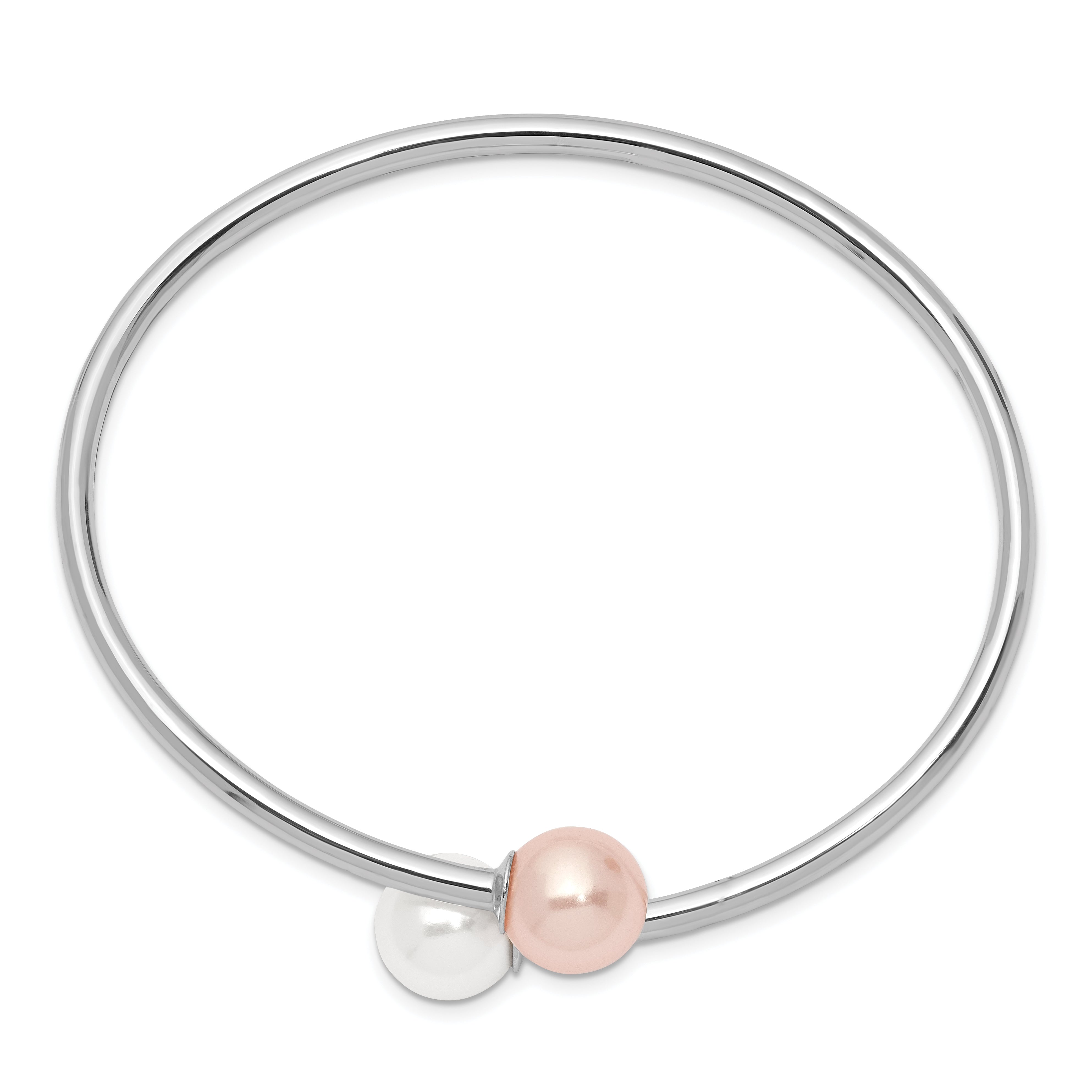 Majestik Sterling Silver Rhodium-plated 10-11mm White Pink Imitation Shell Pearl Bangle