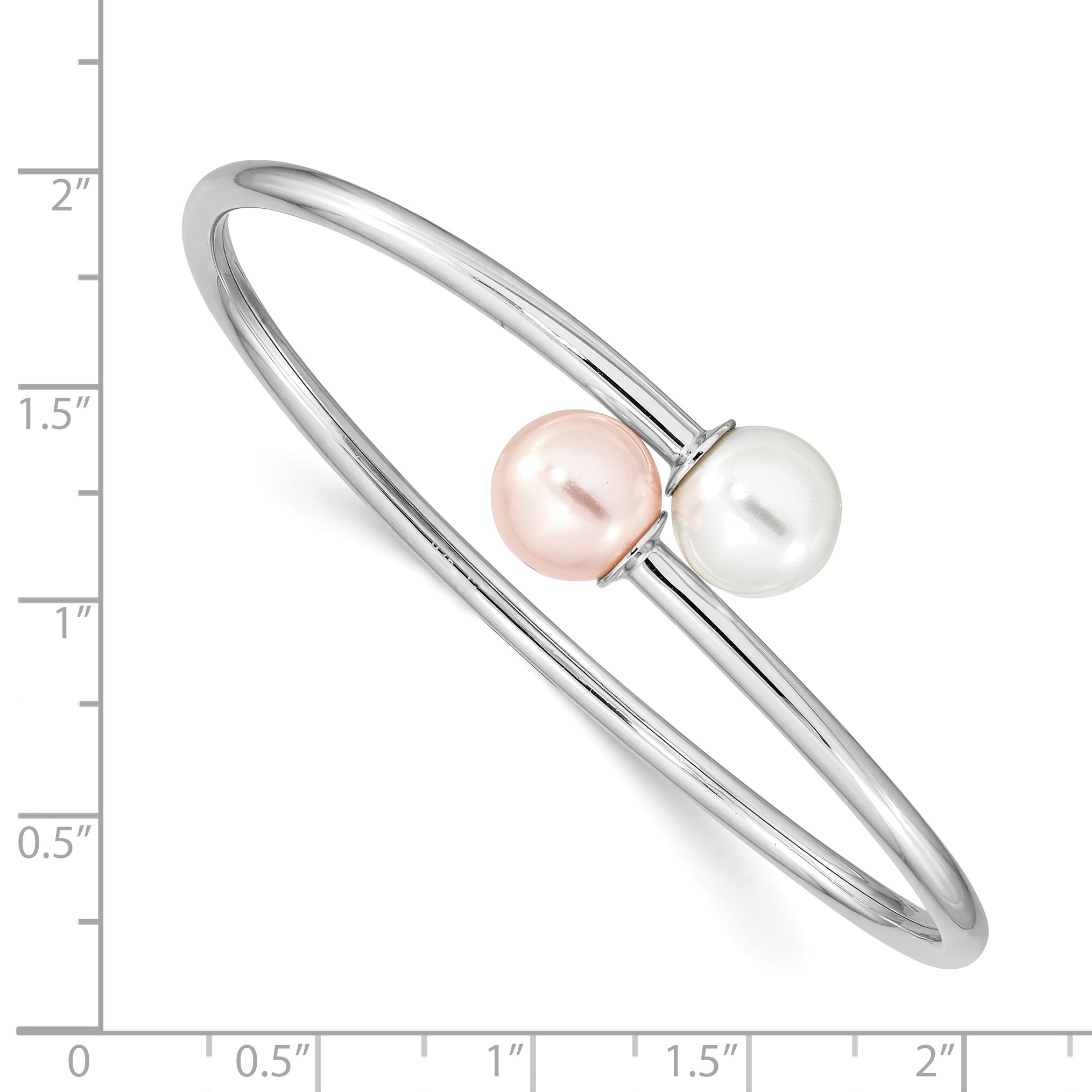 Majestik Sterling Silver Rhodium-plated 10-11mm White Pink Imitation Shell Pearl Bangle