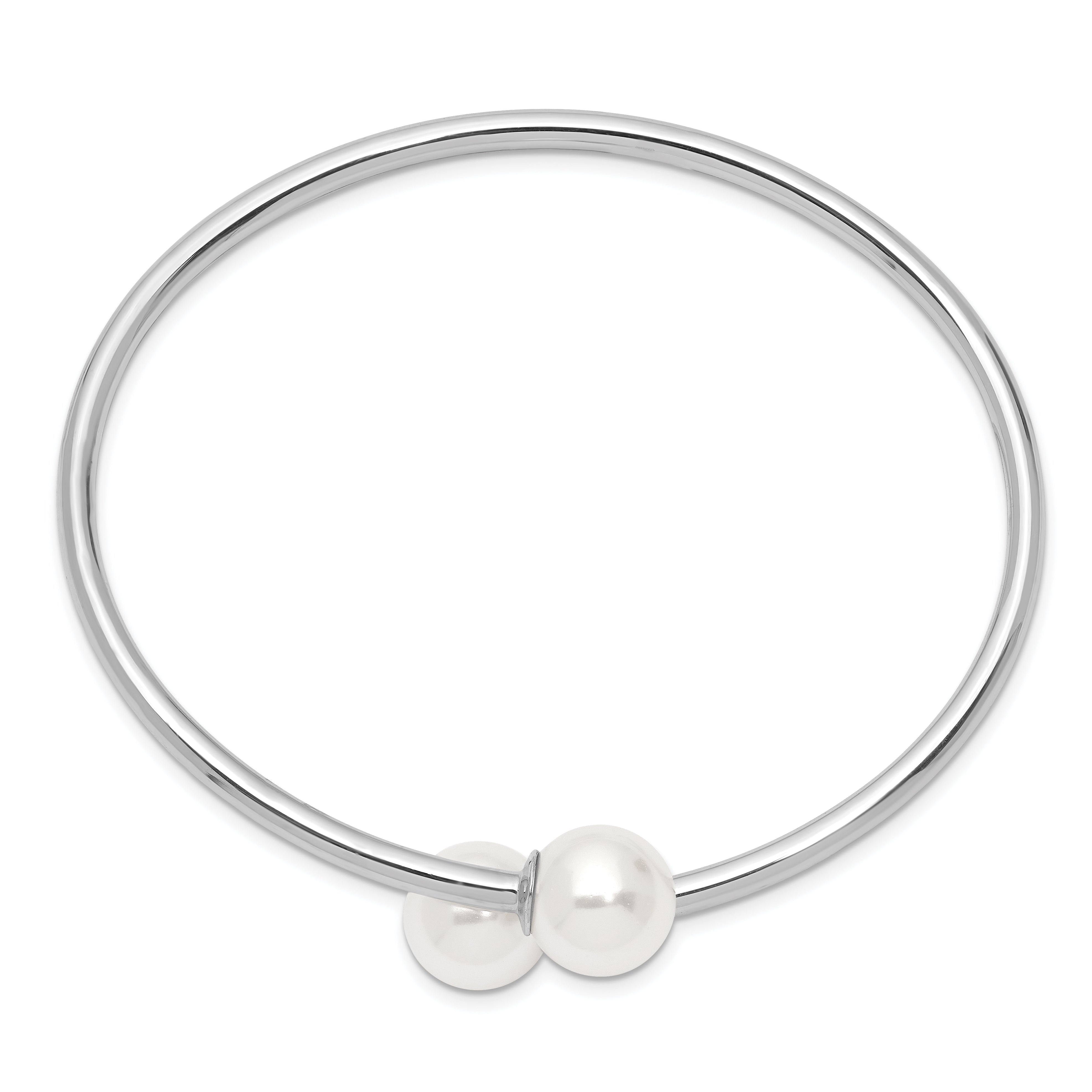 Majestik Sterling Silver Rhodium-plated 10-11mm White Imitation Shell Pearl Bangle Bracelet