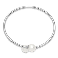 Majestik Sterling Silver Rhodium-plated 10-11mm White Imitation Shell Pearl Bangle Bracelet