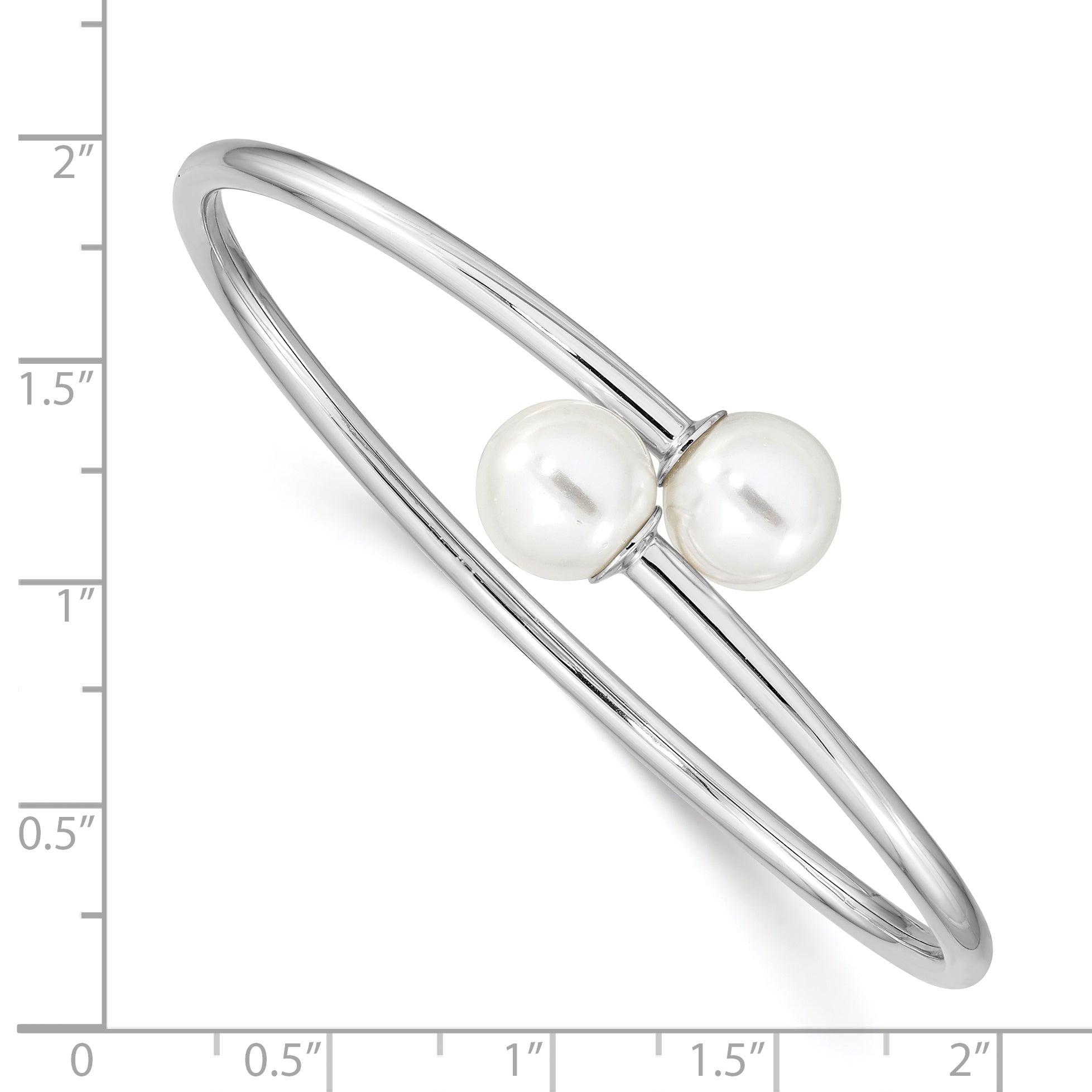 Majestik Sterling Silver Rhodium-plated 10-11mm White Imitation Shell Pearl Bangle Bracelet