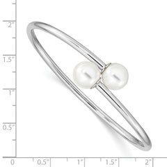 Majestik Sterling Silver Rhodium-plated 10-11mm White Imitation Shell Pearl Bangle Bracelet