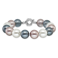 Sterling S Majestik RH-pl 12-13mm Blk/Wht/Grey Imit Shell Pearl Bracelet