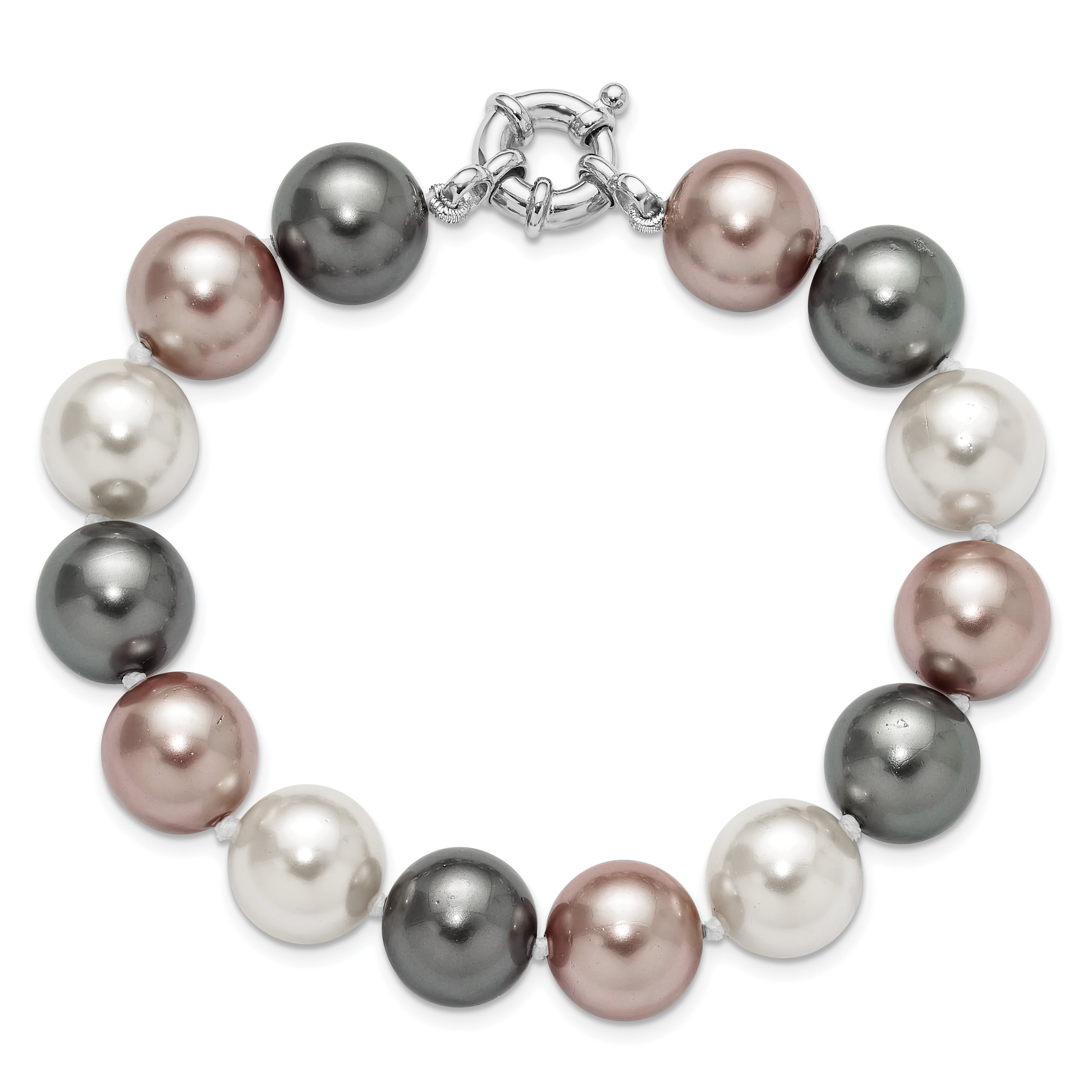 Sterling S Majestik RH-pl 12-13mm Blk/Wht/Grey Imit Shell Pearl Bracelet