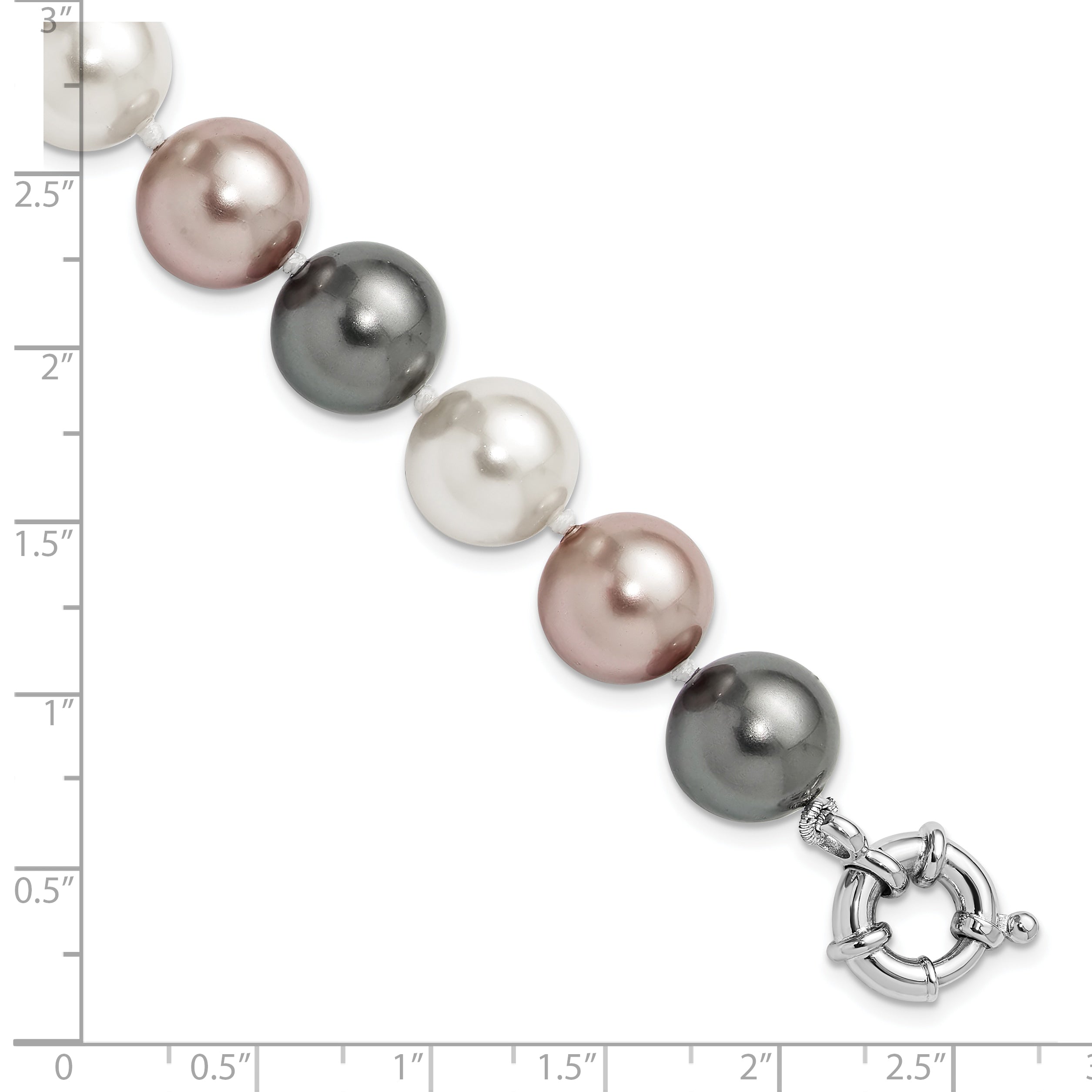 Sterling S Majestik RH-pl 12-13mm Blk/Wht/Grey Imit Shell Pearl Bracelet