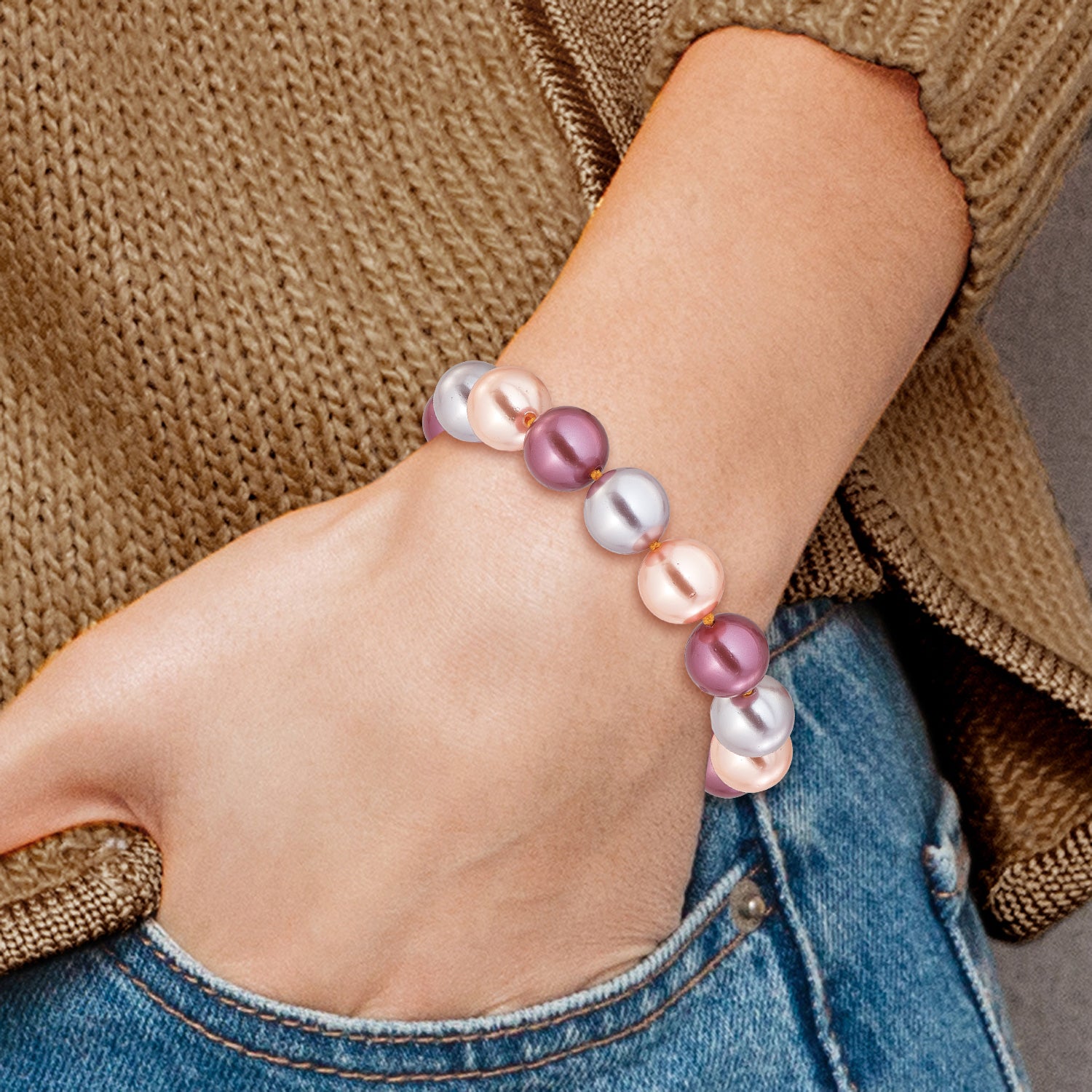 SS Majestik RH-pl 12-13mm Pink/Purple/Grey Imit Shell Pearl Bracelet