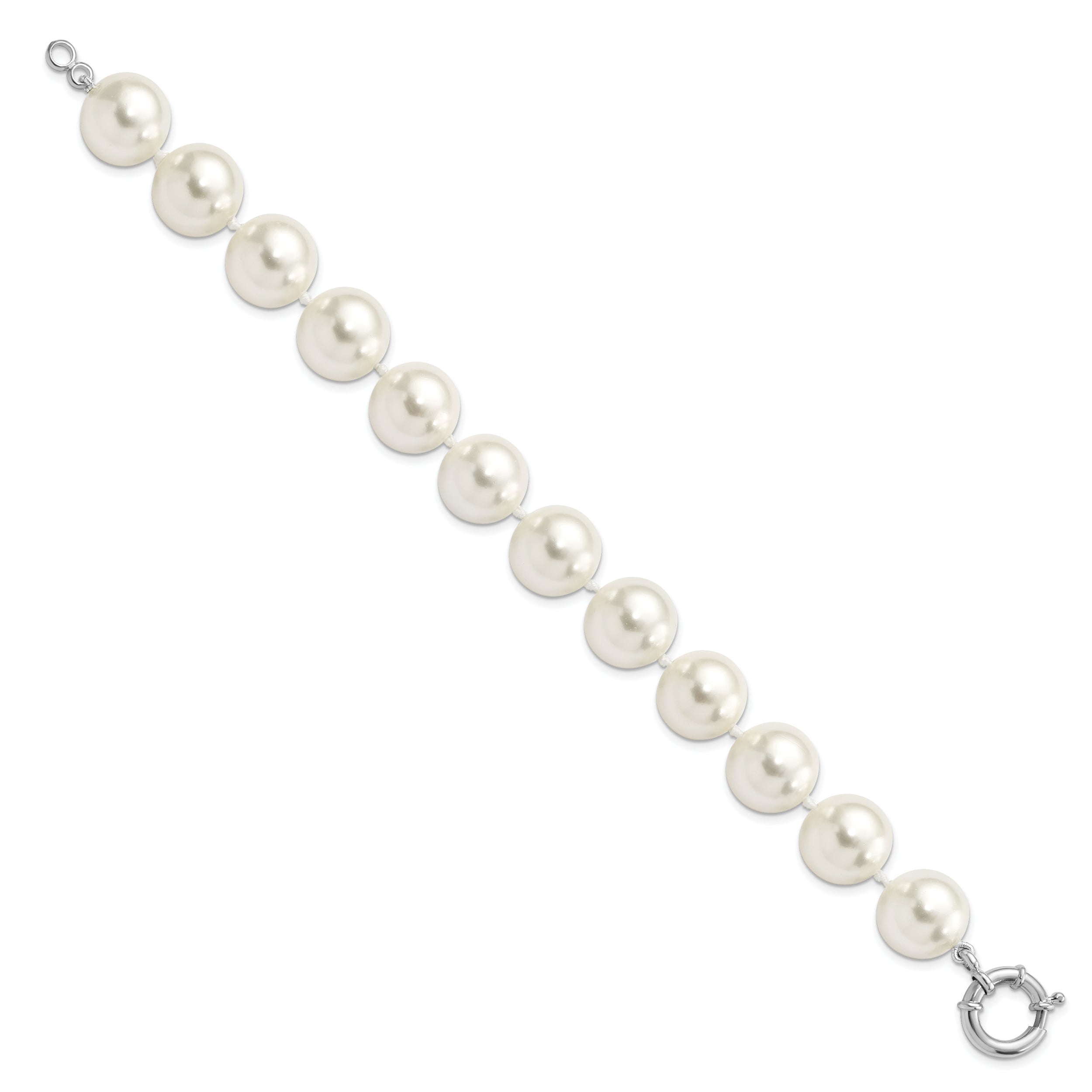 Majestik Sterling Silver Rhodium-plated 14-15mm White Imitation Shell Pearl Hand-knotted Bracelet