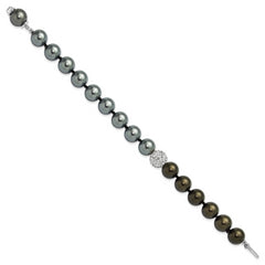 SS Majestik RH-pl 10-11mm Grey/Blk Imit Shell Pearl Crystal Bracelet