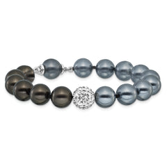 SS Majestik RH-pl 10-11mm Grey/Blk Imit Shell Pearl Crystal Bracelet