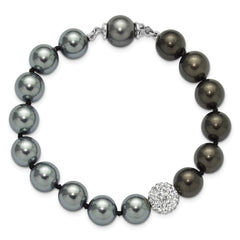 SS Majestik RH-pl 10-11mm Grey/Blk Imit Shell Pearl Crystal Bracelet