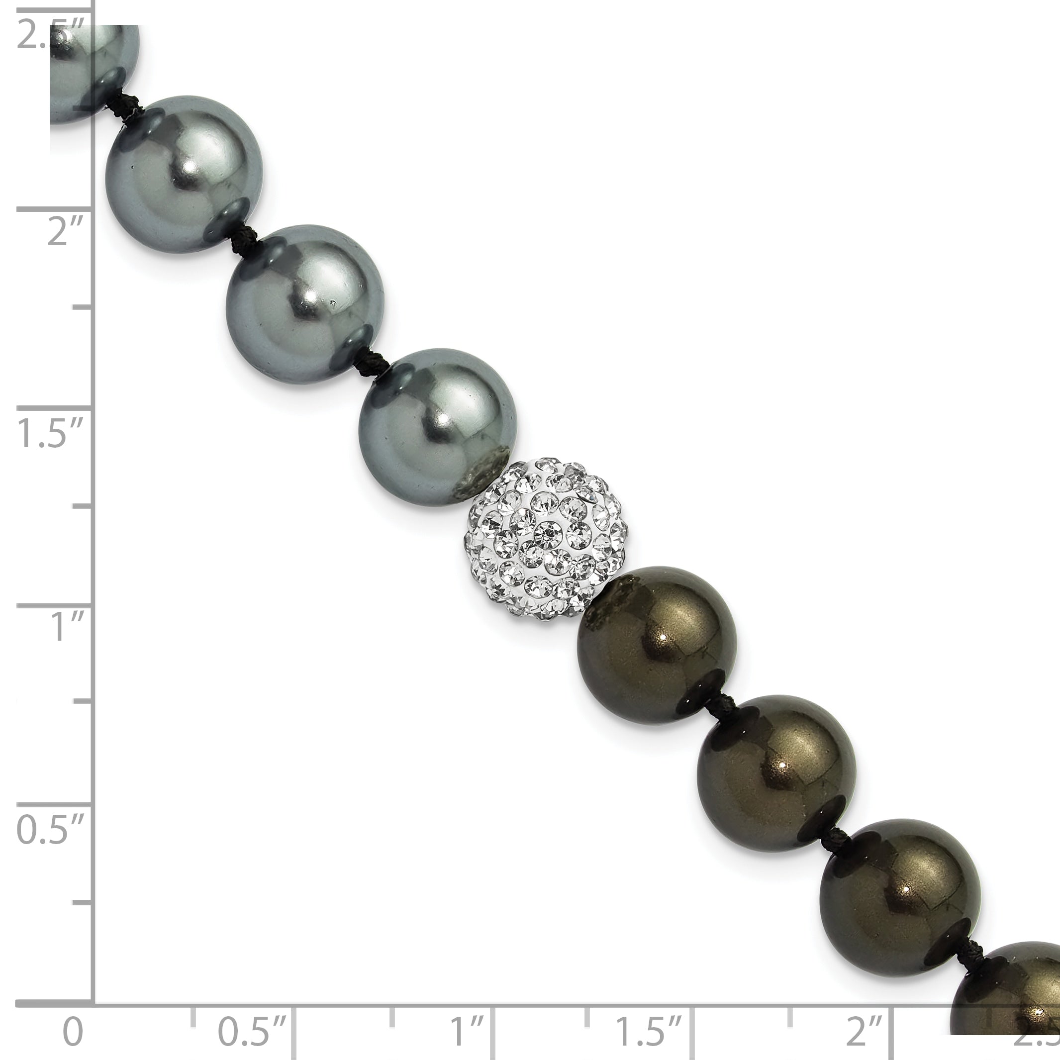 SS Majestik RH-pl 10-11mm Grey/Blk Imit Shell Pearl Crystal Bracelet