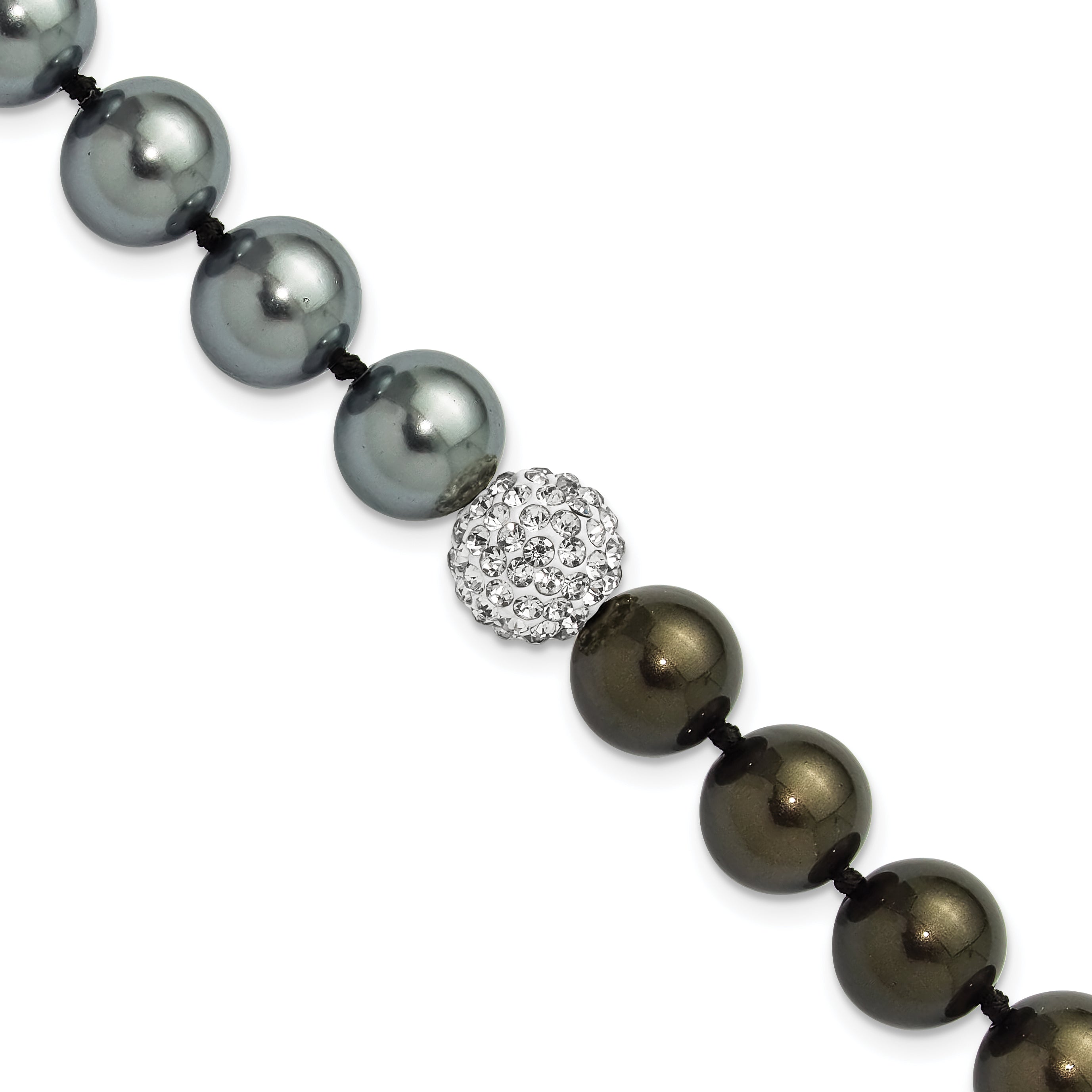 SS Majestik RH-pl 10-11mm Grey/Blk Imit Shell Pearl Crystal Bracelet