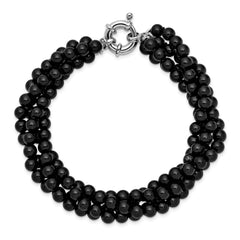 Sterling S Majestik Rh-pl 4 Row 4-5mm Blk Imitat Shell Pearl Twisted Bracel