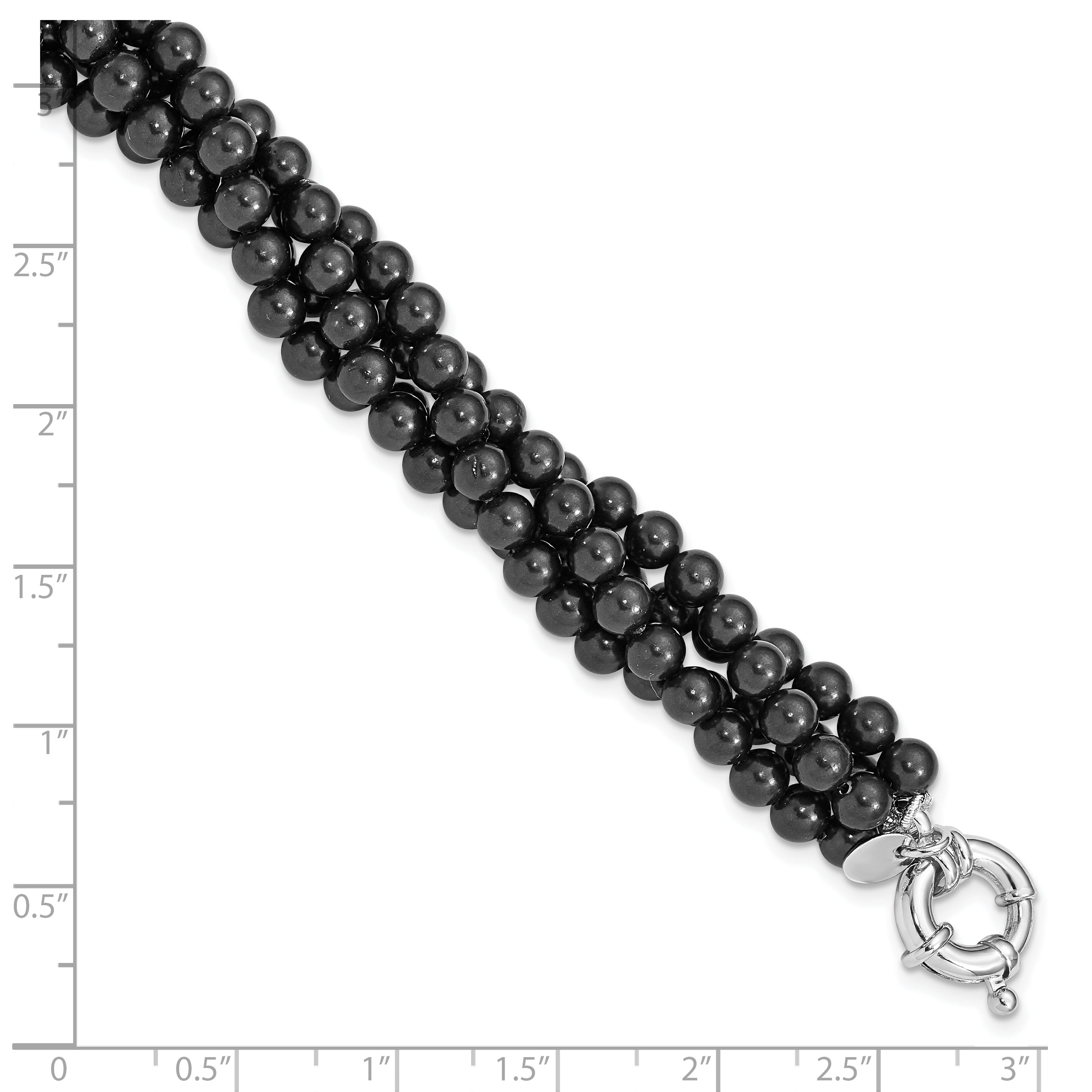 Sterling S Majestik Rh-pl 4 Row 4-5mm Blk Imitat Shell Pearl Twisted Bracel