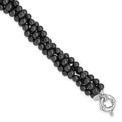 Sterling S Majestik Rh-pl 4 Row 4-5mm Blk Imitat Shell Pearl Twisted Bracel