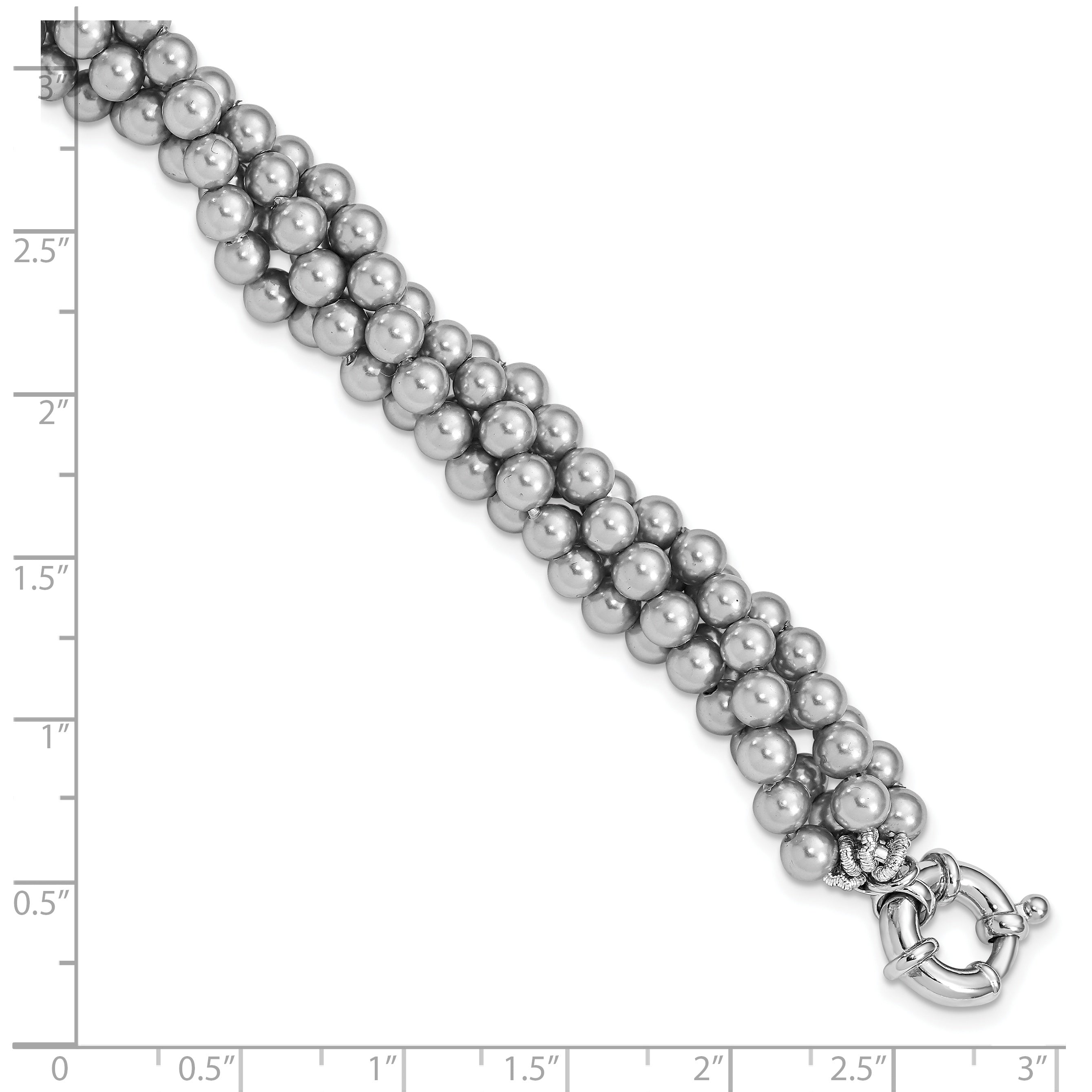 Sterling S Majestik Rh-pl 4 Row 4-5mm Grey Imitat Shell Pearl Twisted Brace