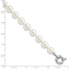 Majestik Sterling Silver Rhodium-plated 8-9mm White Imitation Shell Pearl Hand-knotted Bracelet