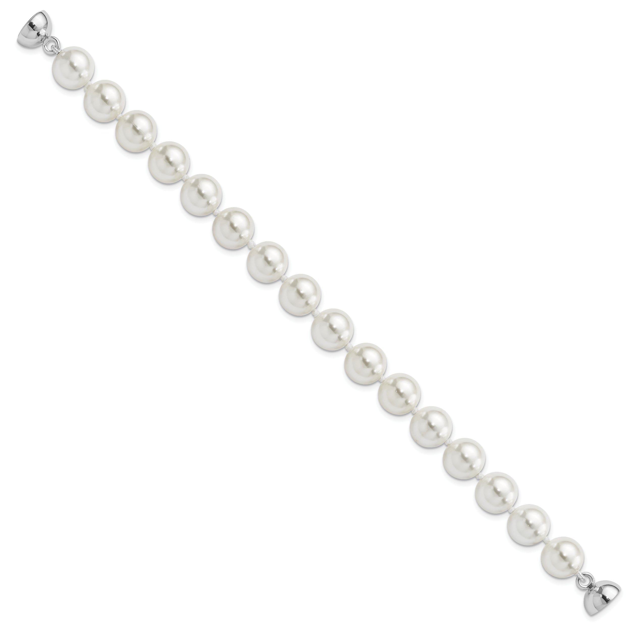 Majestic Sterling Silver Rhodium-plated 10-11mm White Imitation Shell Pearl Hand-knotted Bracelet