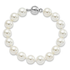 Majestic Sterling Silver Rhodium-plated 10-11mm White Imitation Shell Pearl Hand-knotted Bracelet