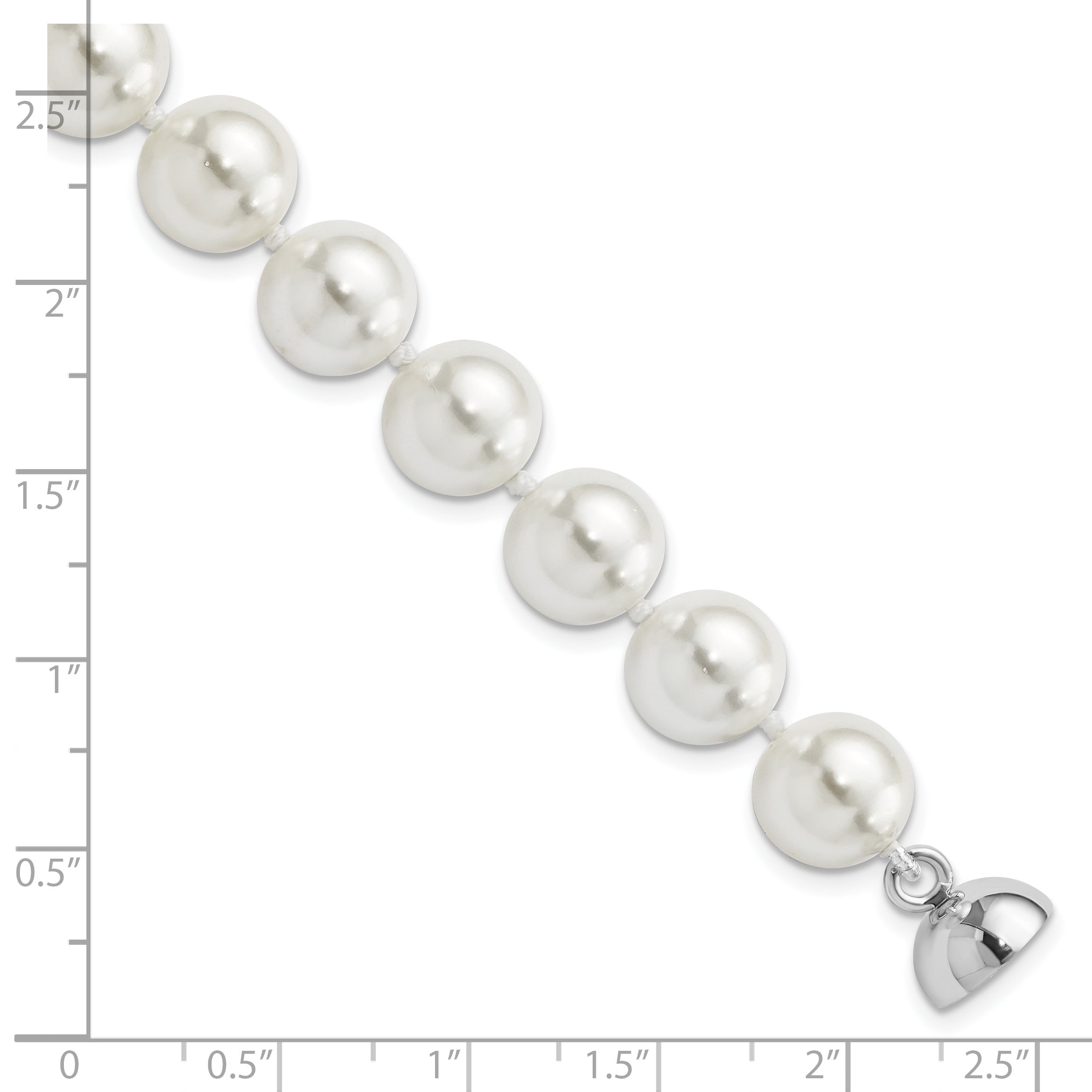 Majestic Sterling Silver Rhodium-plated 10-11mm White Imitation Shell Pearl Hand-knotted Bracelet