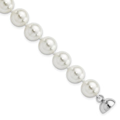 Majestic Sterling Silver Rhodium-plated 10-11mm White Imitation Shell Pearl Hand-knotted Bracelet