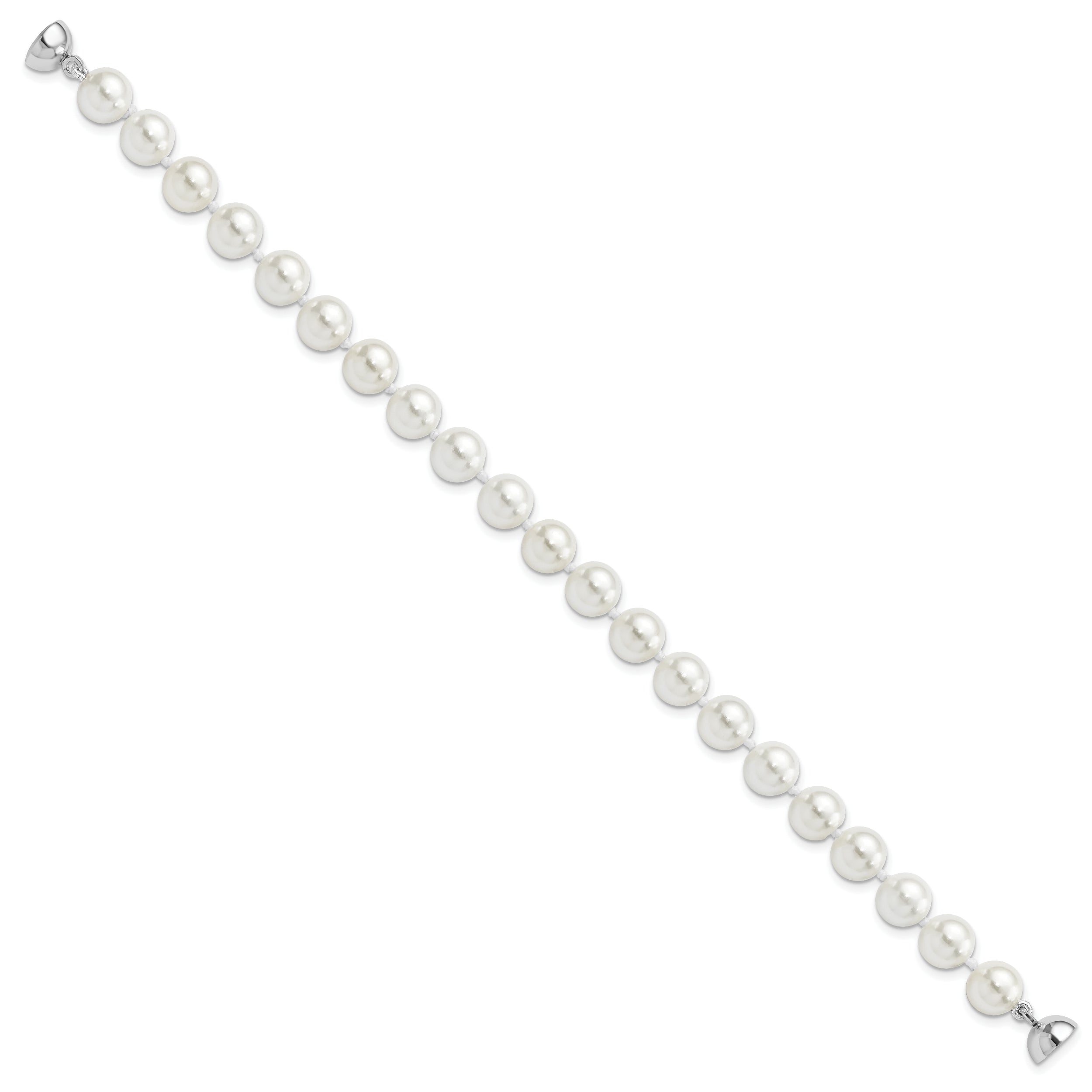 Majestic Sterling Silver Rhodium-plated 8-9mm White Imitation Shell Pearl Hand-knotted Bracelet