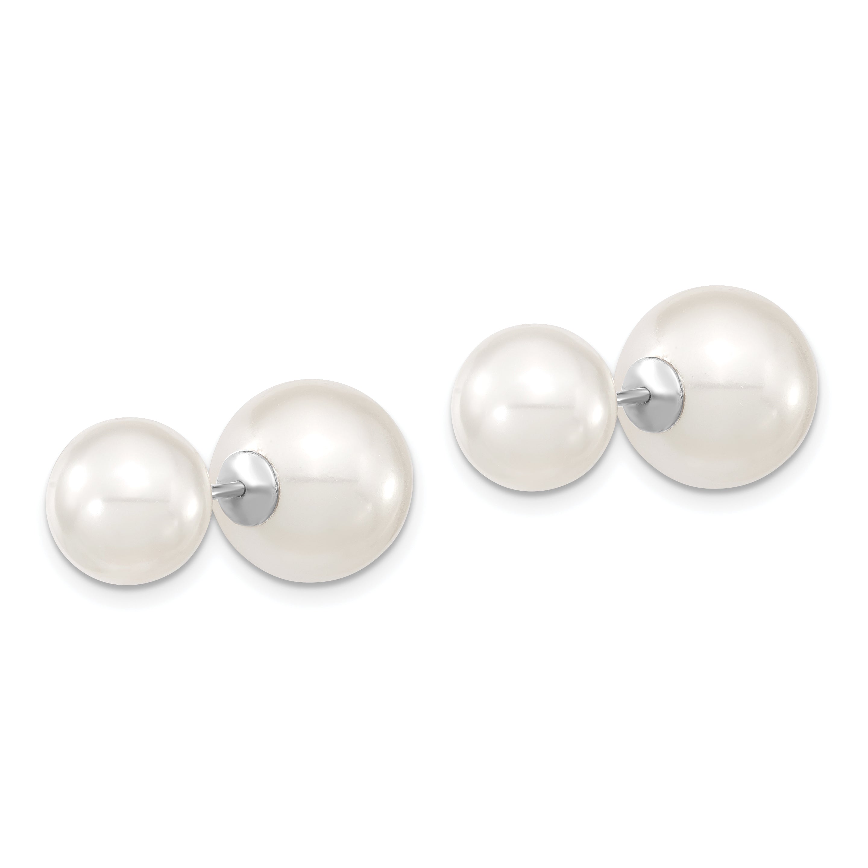 Majestik Sterling Silver Rhodium-plated 10-11mm and 11-12mm White with White Imitation Shell Pearl Front Back Post Earrings