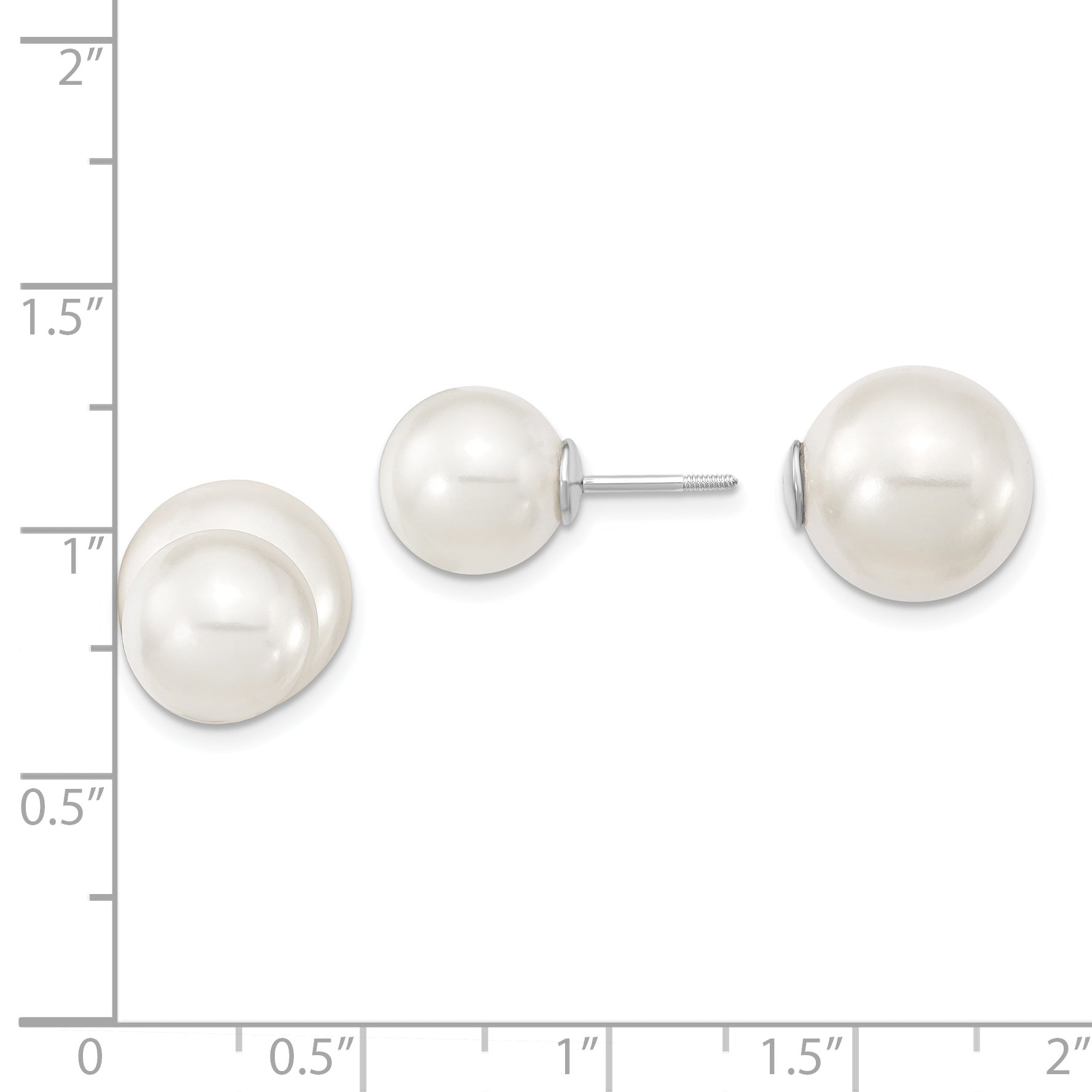 Majestik Sterling Silver Rhodium-plated 10-11mm and 11-12mm White with White Imitation Shell Pearl Front Back Post Earrings