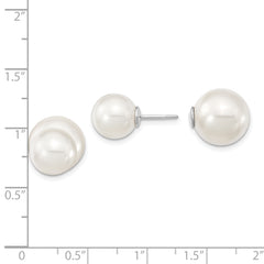 Majestik Sterling Silver Rhodium-plated 10-11mm and 11-12mm White with White Imitation Shell Pearl Front Back Post Earrings