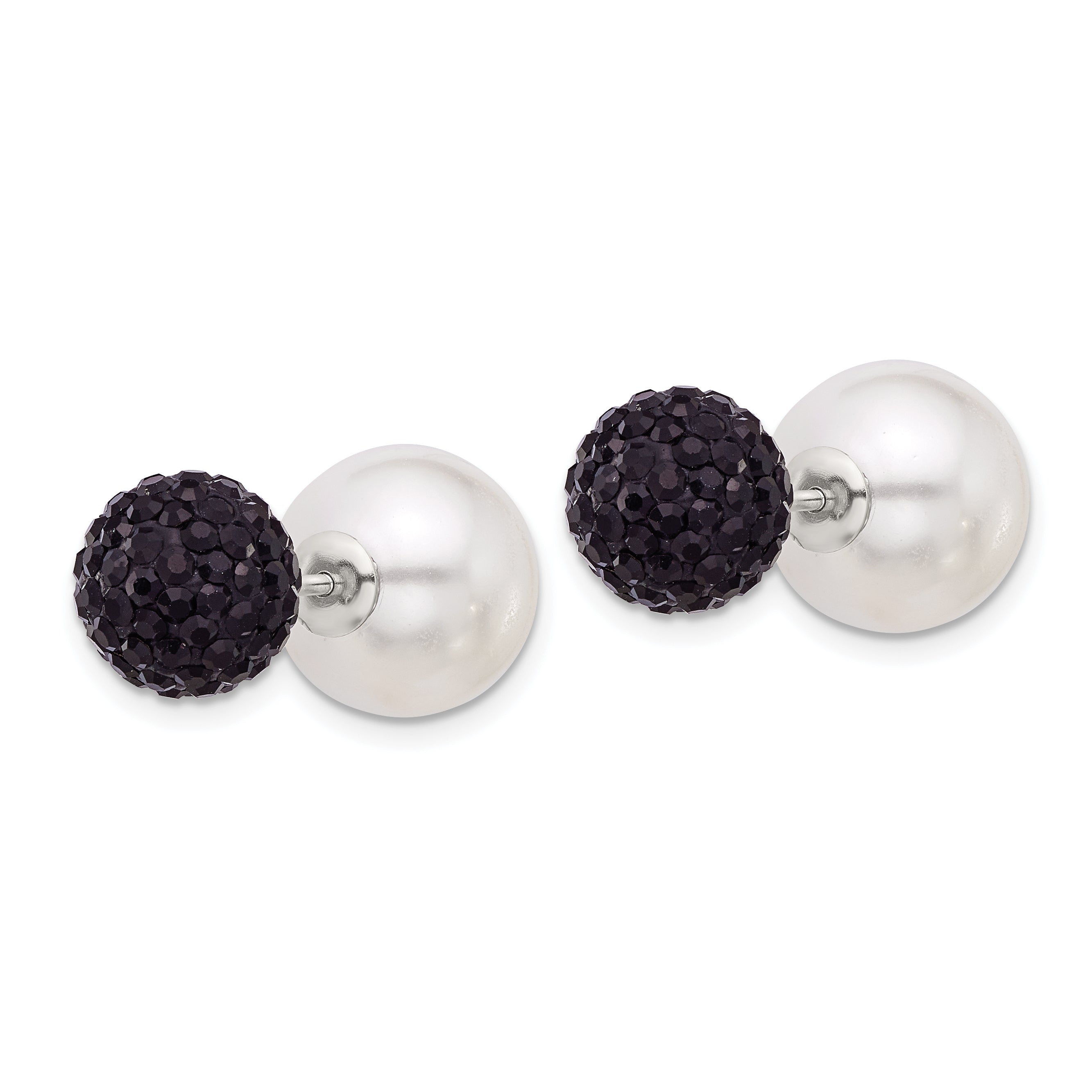 SS Majestik RH-pl 12-13mm Imit Shell Pearl 10-11mm Blk Crystal Earrings