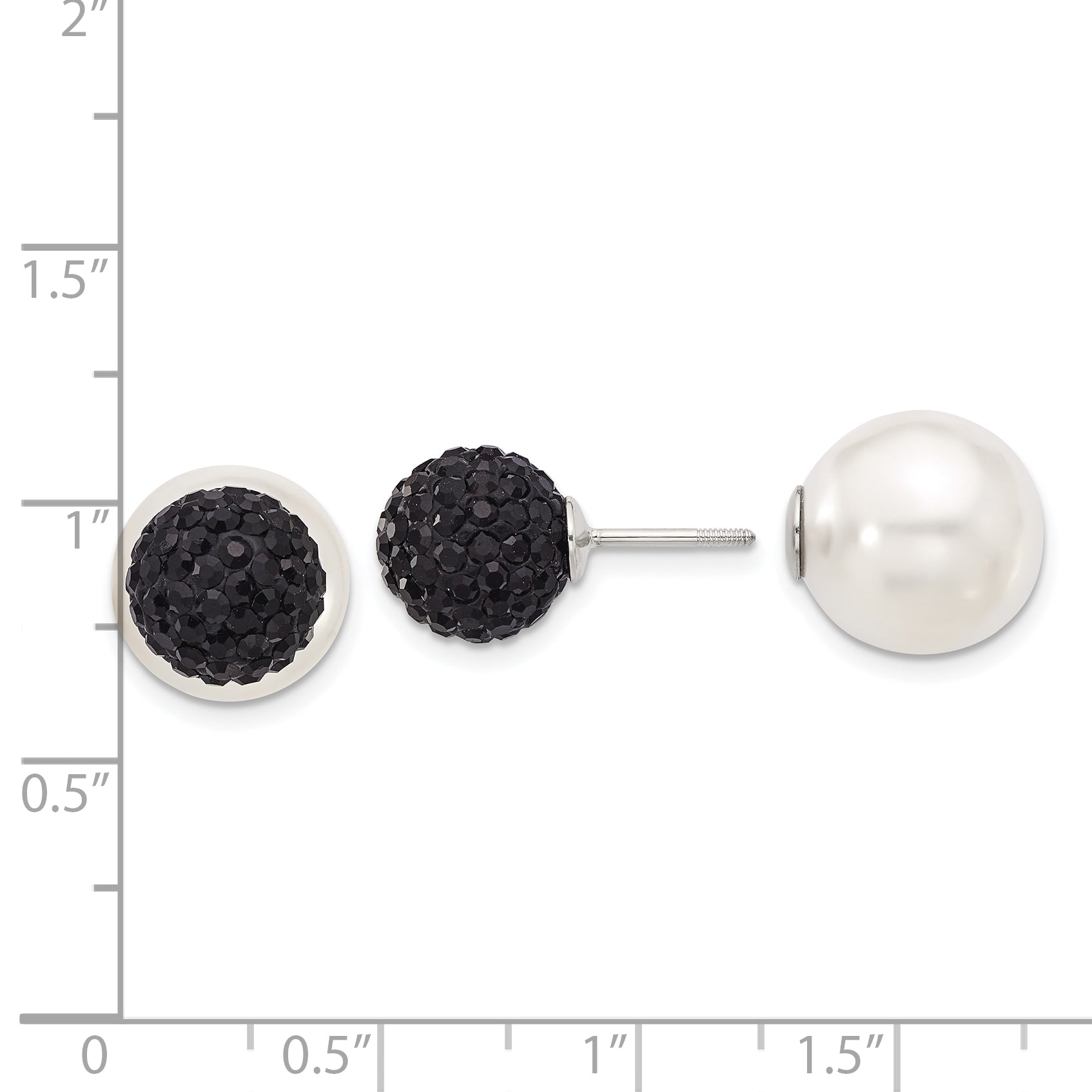 SS Majestik RH-pl 12-13mm Imit Shell Pearl 10-11mm Blk Crystal Earrings