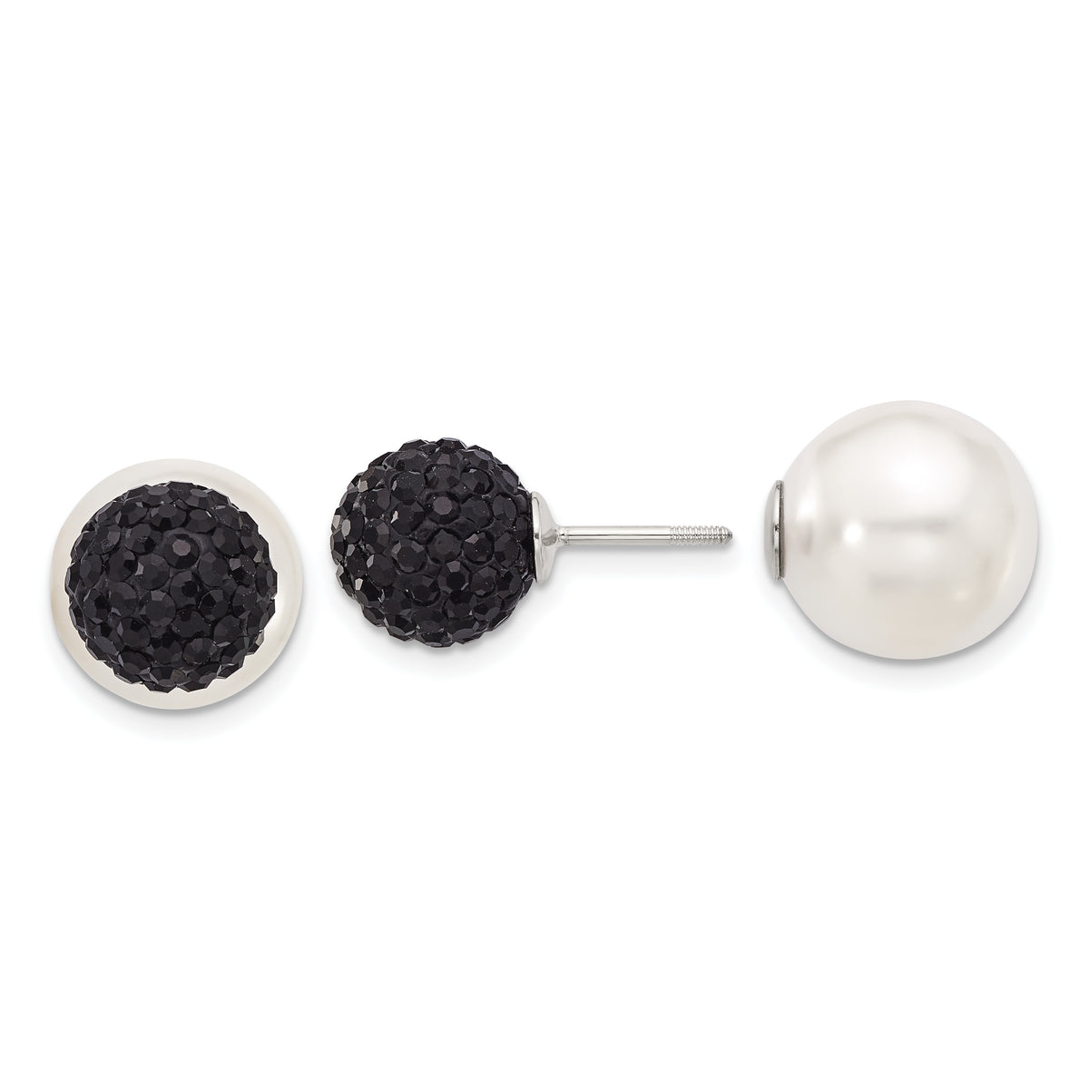 SS Majestik RH-pl 12-13mm Imit Shell Pearl 10-11mm Blk Crystal Earrings