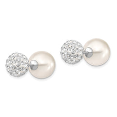 Majestik Sterling Silver Rhodium-plated 10-11mm and 12-13mm CZ and White Imitation Shell Pearl Front Back Post Earrings