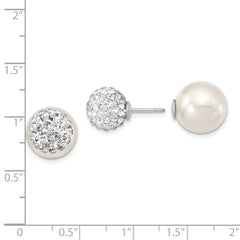 Majestik Sterling Silver Rhodium-plated 10-11mm and 12-13mm CZ and White Imitation Shell Pearl Front Back Post Earrings