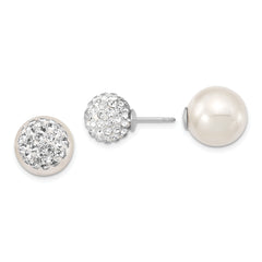 Majestik Sterling Silver Rhodium-plated 10-11mm and 12-13mm CZ and White Imitation Shell Pearl Front Back Post Earrings