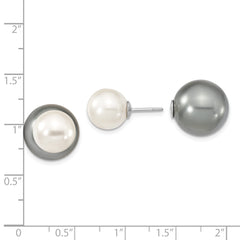 Majestik Sterling Silver Rhodium-plated 10-11mm and 14-15mm Grey with White Imitation Shell Pearl Front Back Post Earrings