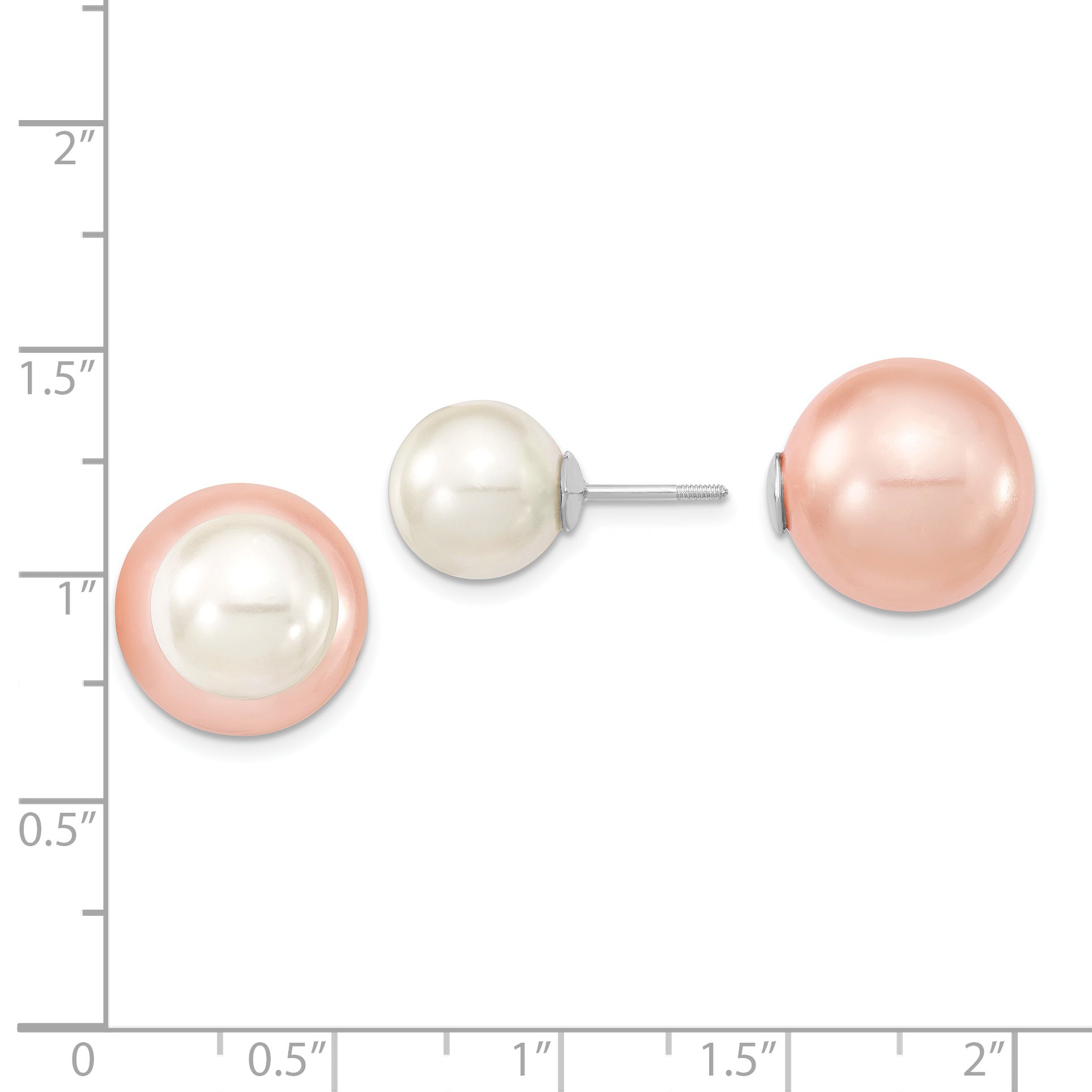 Majestik Sterling Silver Rhodium-plated 10-11mm and 14-15mm Pink with White Imitation Shell Pearl Front Back Post Earrings