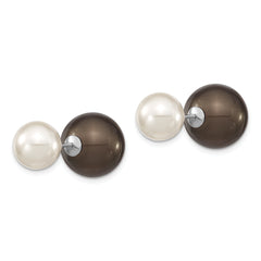 Majestik Sterling Silver Rhodium-plated 10-11mm and 14-15mm White Black Imitation Shell Pearl Front Back Post Earrings