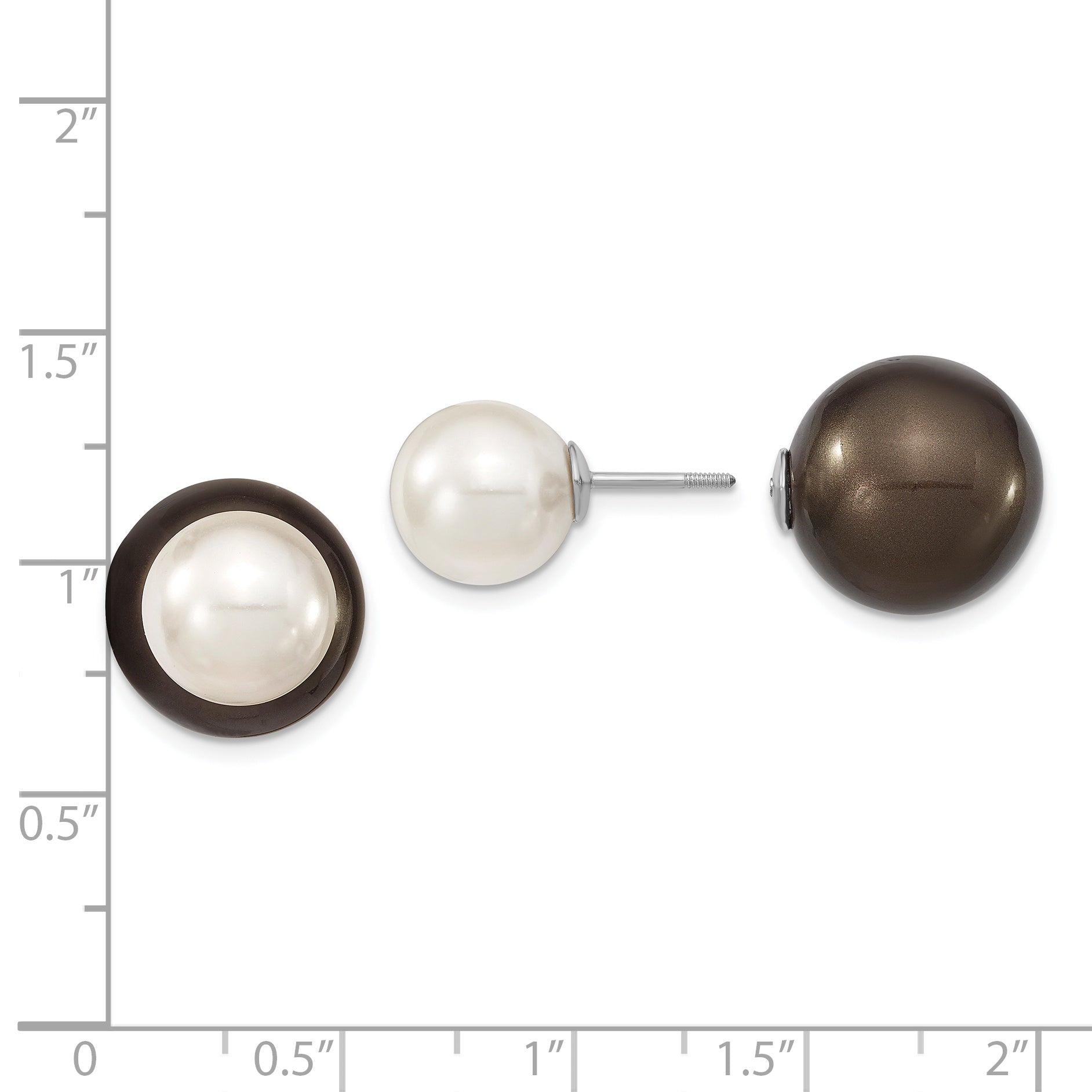 Majestik Sterling Silver Rhodium-plated 10-11mm and 14-15mm White Black Imitation Shell Pearl Front Back Post Earrings