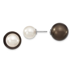 Majestik Sterling Silver Rhodium-plated 10-11mm and 14-15mm White Black Imitation Shell Pearl Front Back Post Earrings