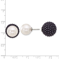 SS Majestik RH-pl 11-12mm Wht 15-16mm Blk Imit Shell Pearl Earrings